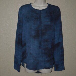 Sz S Go by Go Silk Blue Tie Dye Raw Hem Long Sleeve Blouse